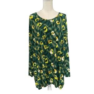 LOGO By Lori Goldstein Green Yellow Patterned Women's Top Long Sleeve size 3 X